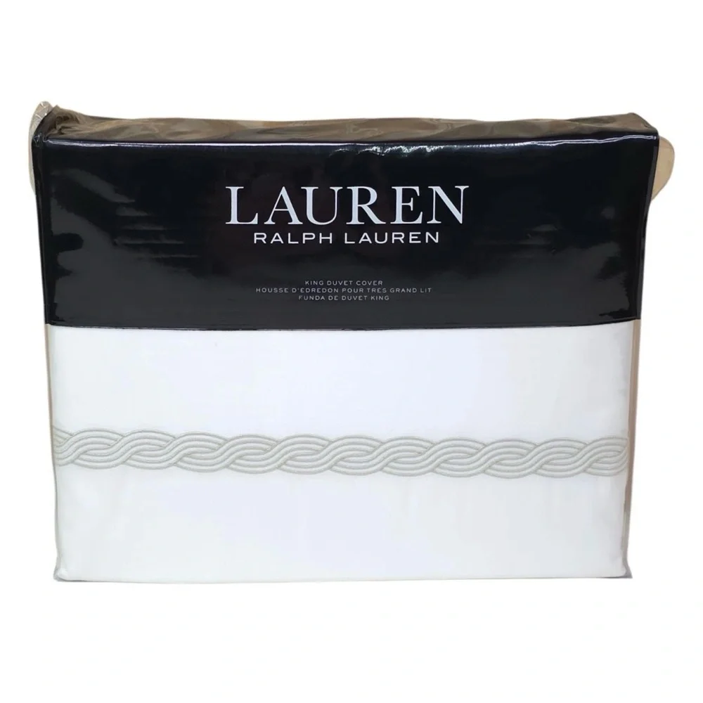 Lauren Ralph Lauren KING Spencer Cable Embroidery Duvet Cover White Cotton NWT